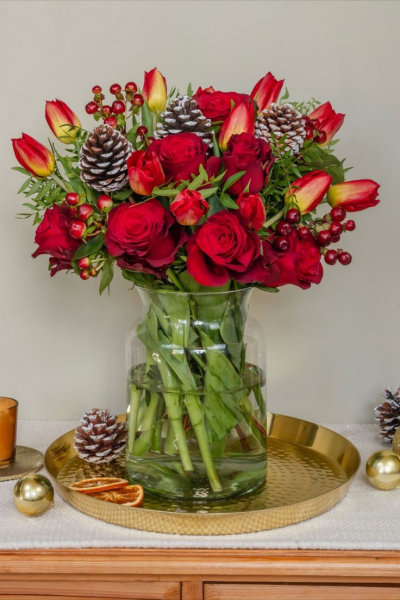 Christmas Kisses - Vase Arrangement of Mixed Seasonal Blooms